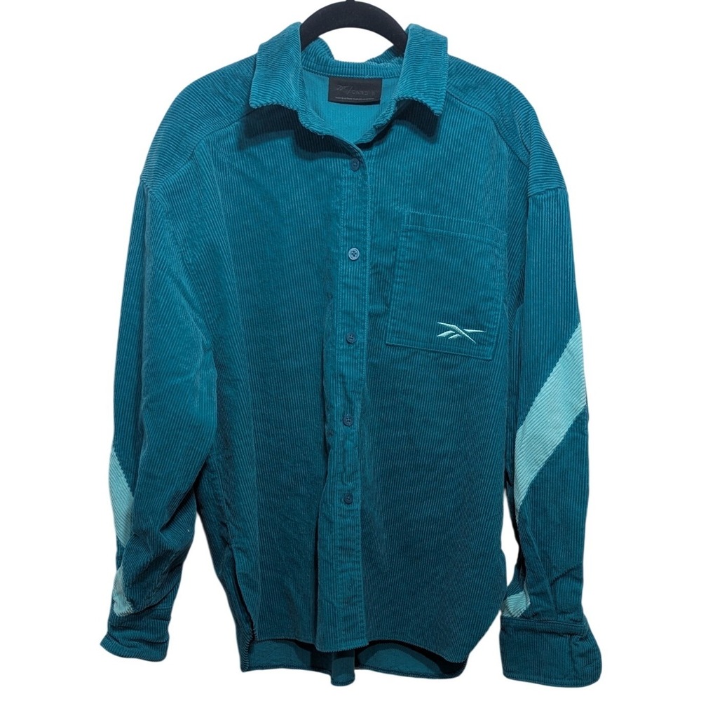 Reebok Cardi‎ B Corduroy Button Down Shirt Womens XS Teal Excellent Oversized